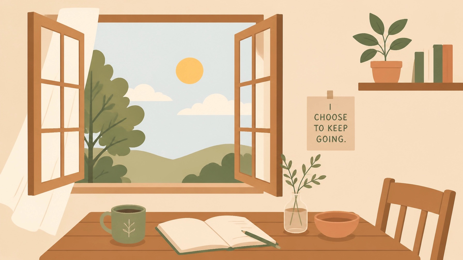An open window letting in warm morning light
